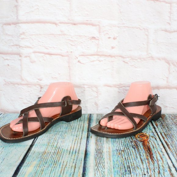*Nimrod Unisex Brown Leather Casual Slingback Biblical Strappy Sandals Size __ - Picture 2 of 10